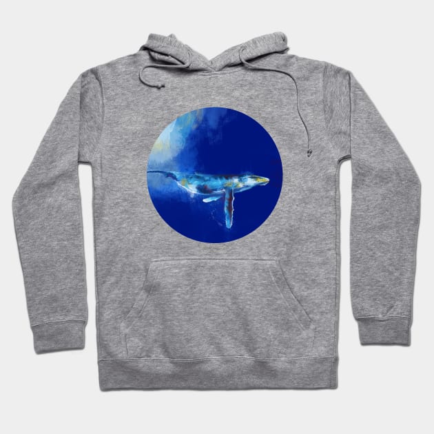 Deep Blue Whale - Ocean Digital Art Hoodie by Flo Art Studio